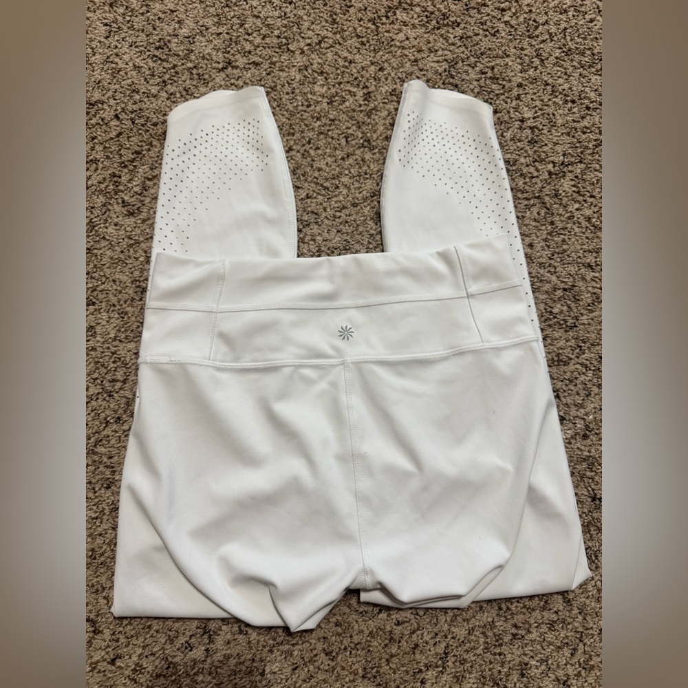 Athleta White Performance Leggings with Laser-Cut Detail